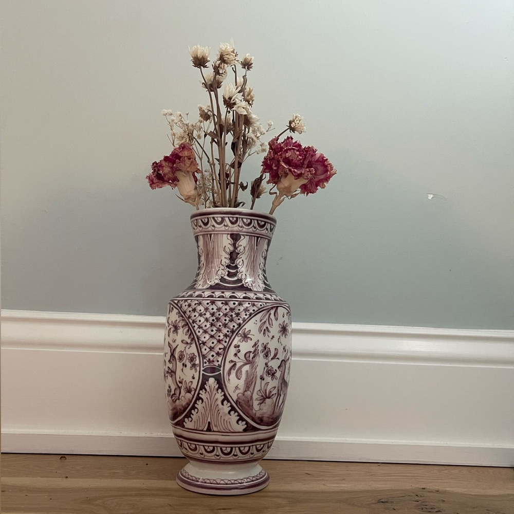 Vintage Portuguese Hand Painted Ceramic Vase